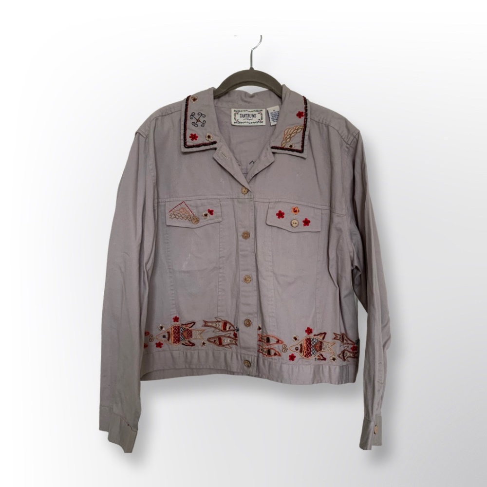 Tantrums Beige Embroidered Lightweight Jacket XL